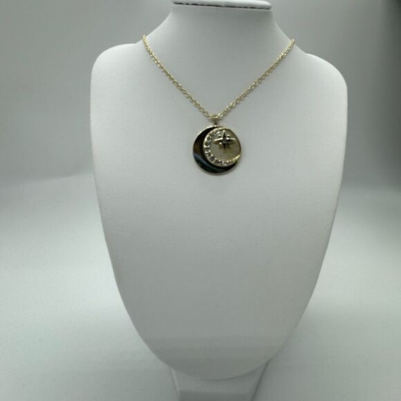 Rachel Roy Rhinestone Crescent Moon Star Medallion Pendant Necklace - Picture 2 of 9